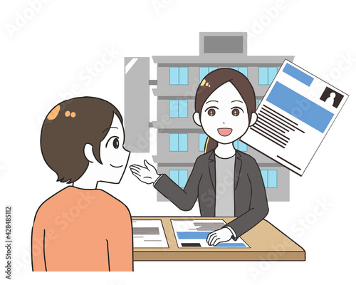 仕事探しをする女性　受付の女性