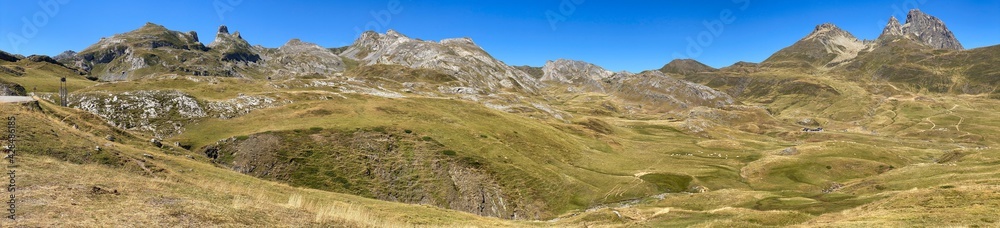 Views of the mountainous area of Portalet in the Aragonese Pyrenees on the border with France. Huesca, Spain.