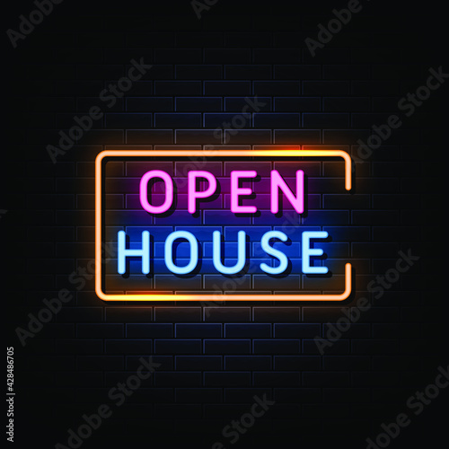 Open House Neon Signs Style Text Vector