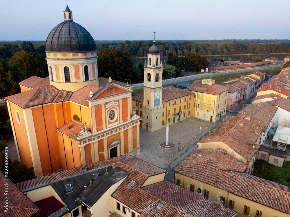 Aerial view of Boretto cathedral , Emilia Romagna. Italy