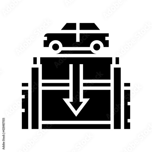 elevator lowering car on underground parking line icon vector. elevator lowering car on underground parking sign. isolated contour symbol black illustration