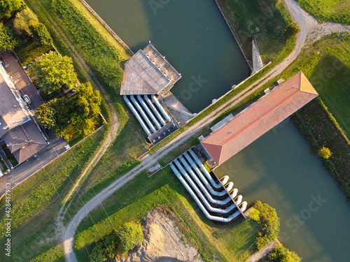 Aerial view of Boretto irrigation channels, Emilia Romagna. Italy photo