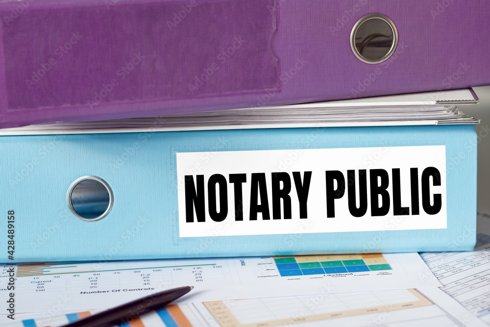 Blue office folder with the text Notary Public Blue office folder with the text Notary Public