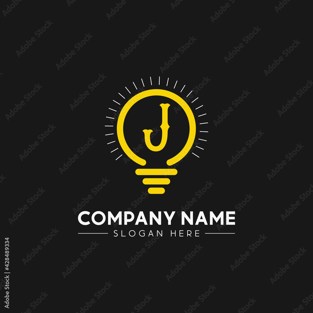 Initial Letter J With Bright colorful light bulb logo Initial Letter J With Bright colorful light bulb logo