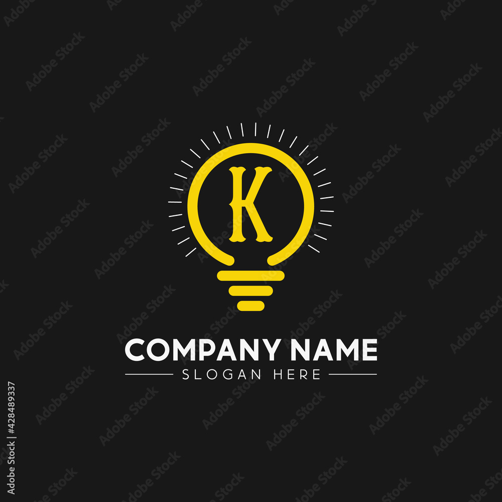Initial Letter K With Bright colorful light bulb logo Initial Letter K With Bright colorful light bulb logo