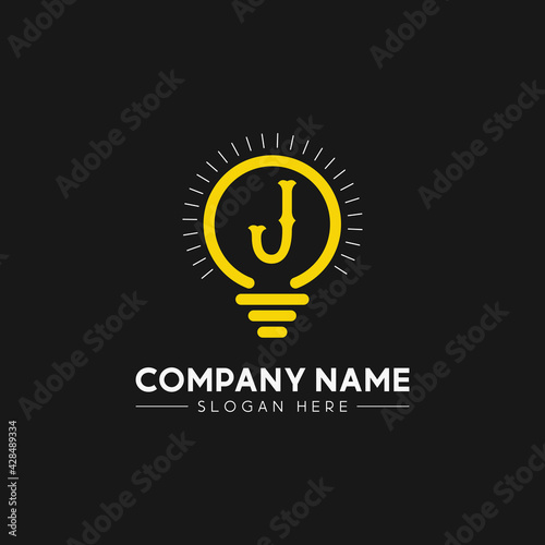 Initial Letter J With Bright colorful light bulb logo