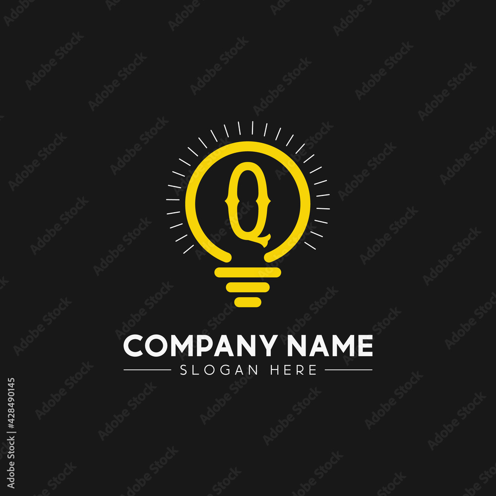 Initial Letter Q With Bright colorful light bulb logo Initial Letter Q With Bright colorful light bulb logo