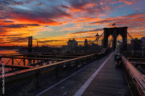 Beautiful sunrise over the East River from the Brooklyn Bridge