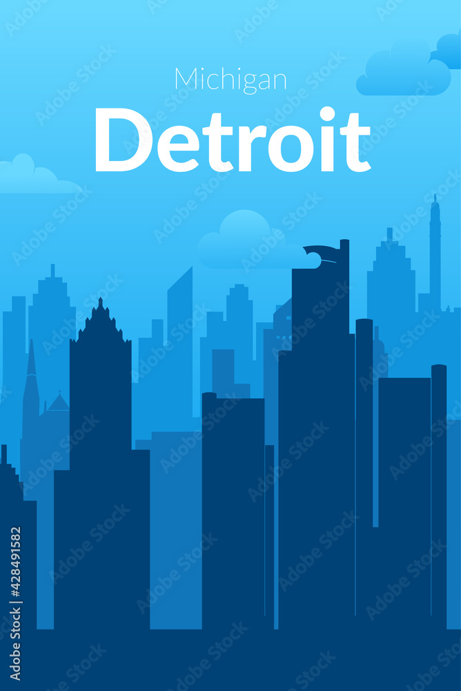 Obraz premium Detroit, USA famous city scape view background.