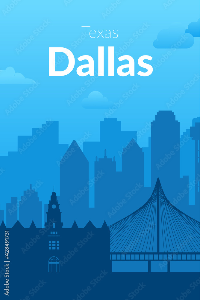 Dallas, USA famous city scape view background.