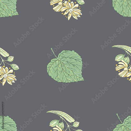 vector graphic seamless pattern with linden plant 2
