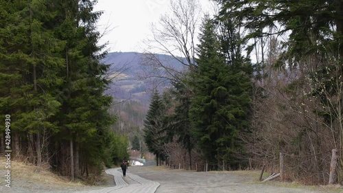 Polish mountains in spring/autumn, cloudy and windy day in Soszow, Wisla.