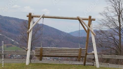 Polish mountains in spring/autumn, cloudy and windy day in Soszow, Wisla.
