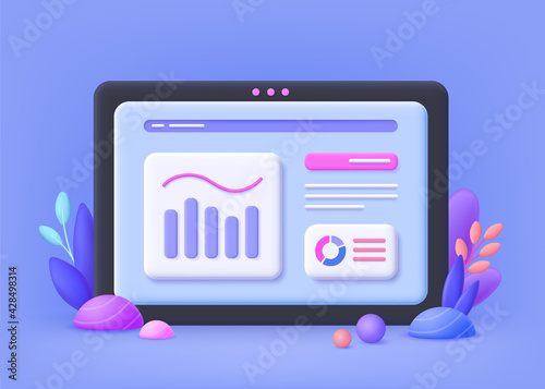 Analytics and data science concept, 3d vector illustration.