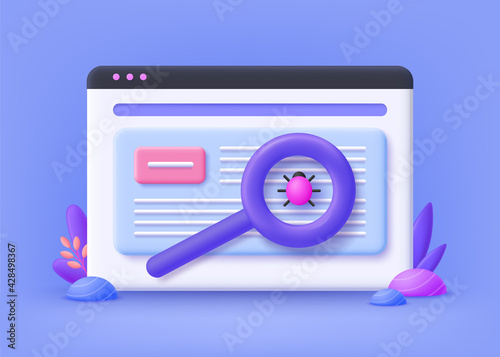 Beta testing concept,  new product testing, application perfomance verification. IT project managment. 3d vector illustration