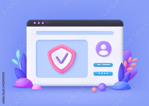 Cyber security concept, protecting data and confidentiality. 3d vector illustration.