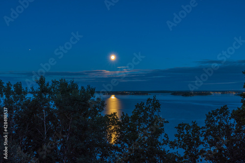 Gorgeous view of summer sunset on sea landscape. Sweden.