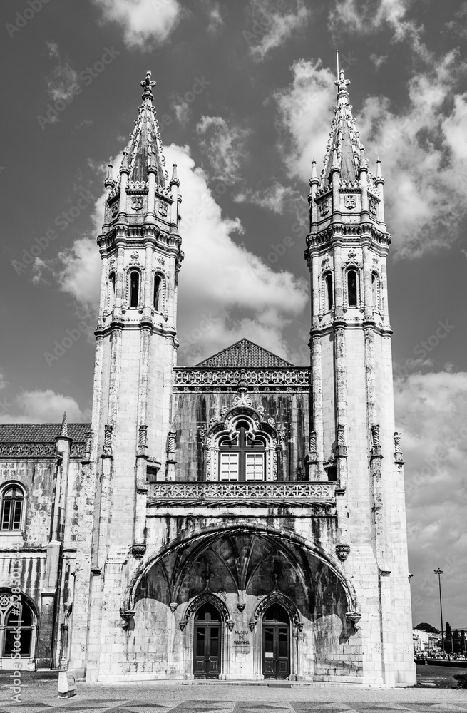 The facade entrance to the maritime museum inside the  Jeronimos Monastery in Belem, Lisbon, Portugal