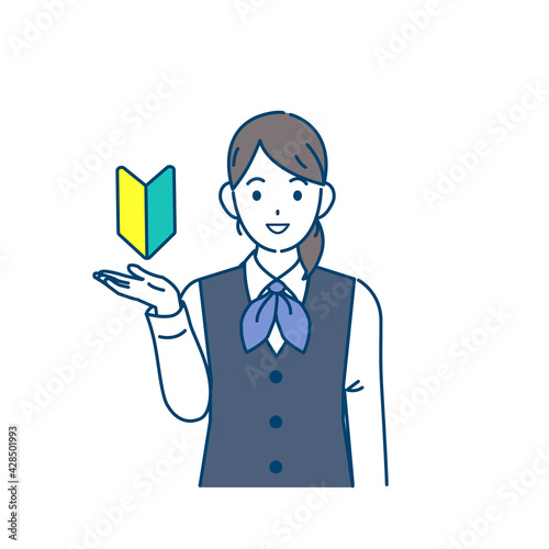 銀行員　女性店員　初心者　案内　イラスト素材