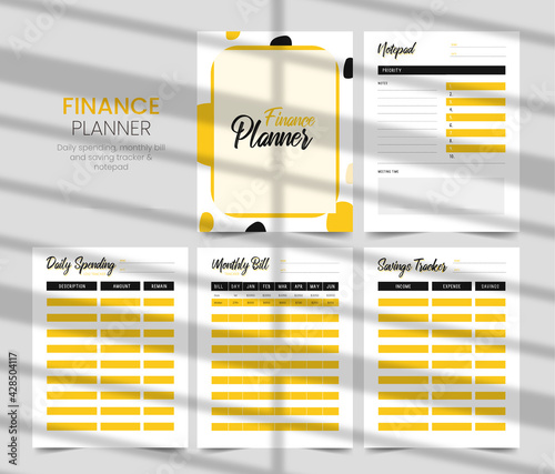 Budget Planner, Daily Spending  Tracker, Finance Planner, Savings Tracker, Monthly Bill Tracker, KDP Interior, Notebook