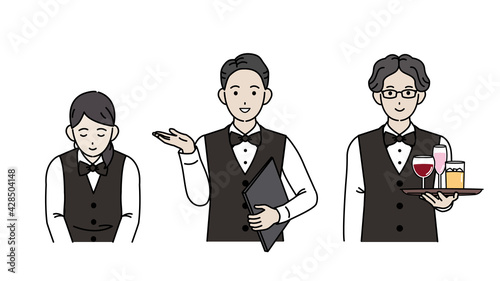 店員　ホールスタッフ　ウェイトレス　男女　イラスト素材