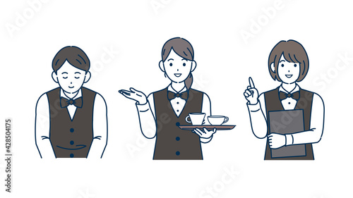 店員　ホールスタッフ　ウェイトレス　男女　イラスト素材