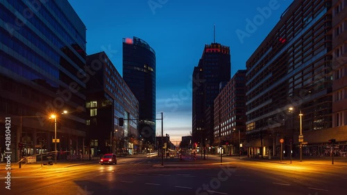 Night to Day Time Lapse of Sunrise at Potsdamer Platz , Berlin, Germany photo