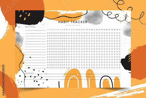 Habit Tracker. Monthly planner habit tracker blank template. Monthly planer. Vector illustration.
