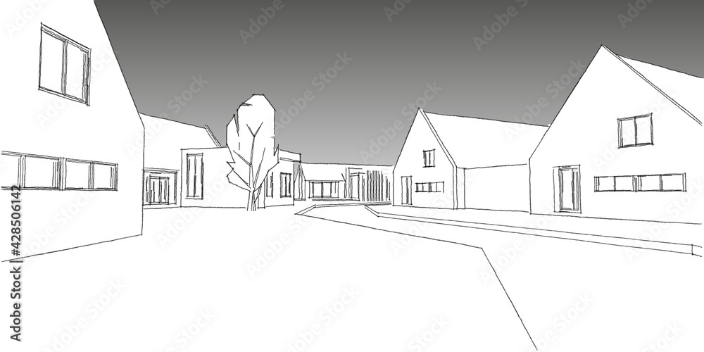 Suburban residential area, nice neighborhood house, real estate concept, 3D illustration
