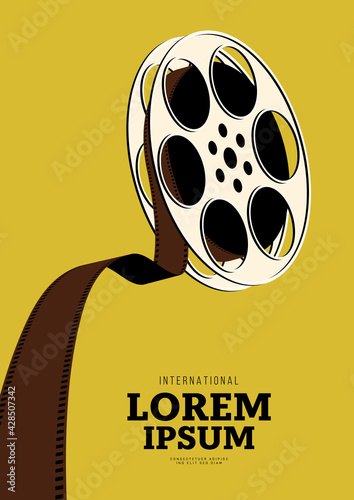 Movie and film poster design template background with vintage film reel