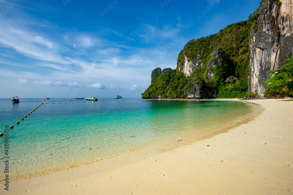 Scenic Seascape View of Koh Hong Island with Turquoise Andaman Sea in Summer, Krabi, Thailand