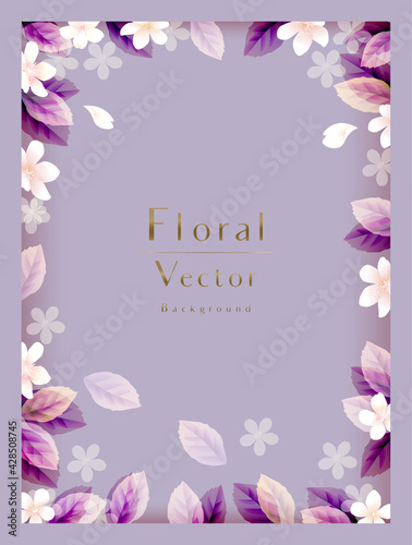 Elegant flowers and leaves vector background template design　エレガントな花と葉のベクター背景　テンプレートデザイン