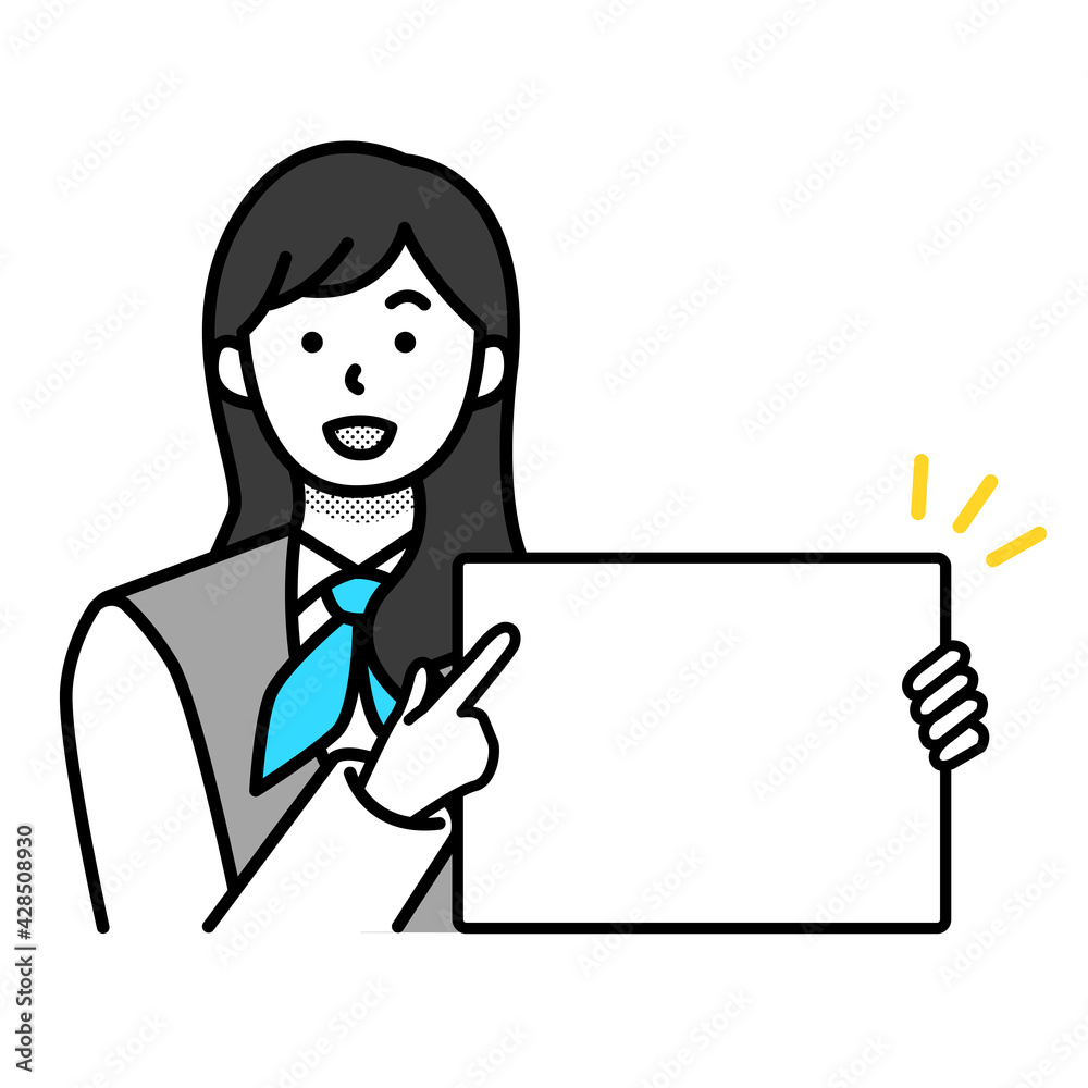 白紙のメッセージボードを持つ女性会社員 白紙のメッセージボードを持つ女性会社員