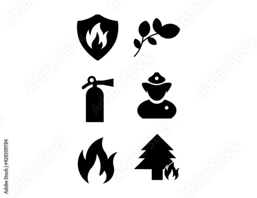 Icono proteccion contra incendios. Icono rama. Icono extintor. Icono bombero. Icono fuego. Icono incendio forestal