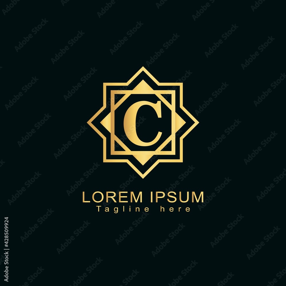 Alphabet capital logo creative design luxury concept with arabic ornament silhouette