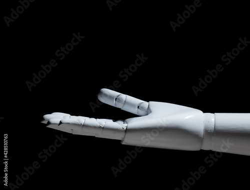 White robot hand open isolated