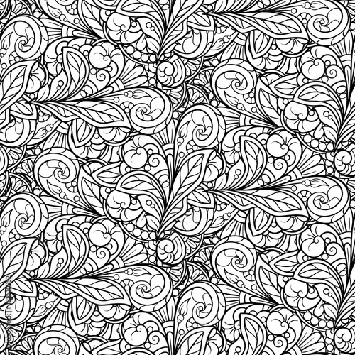 Ethnic black and white seamless pattern. Floral motifs.