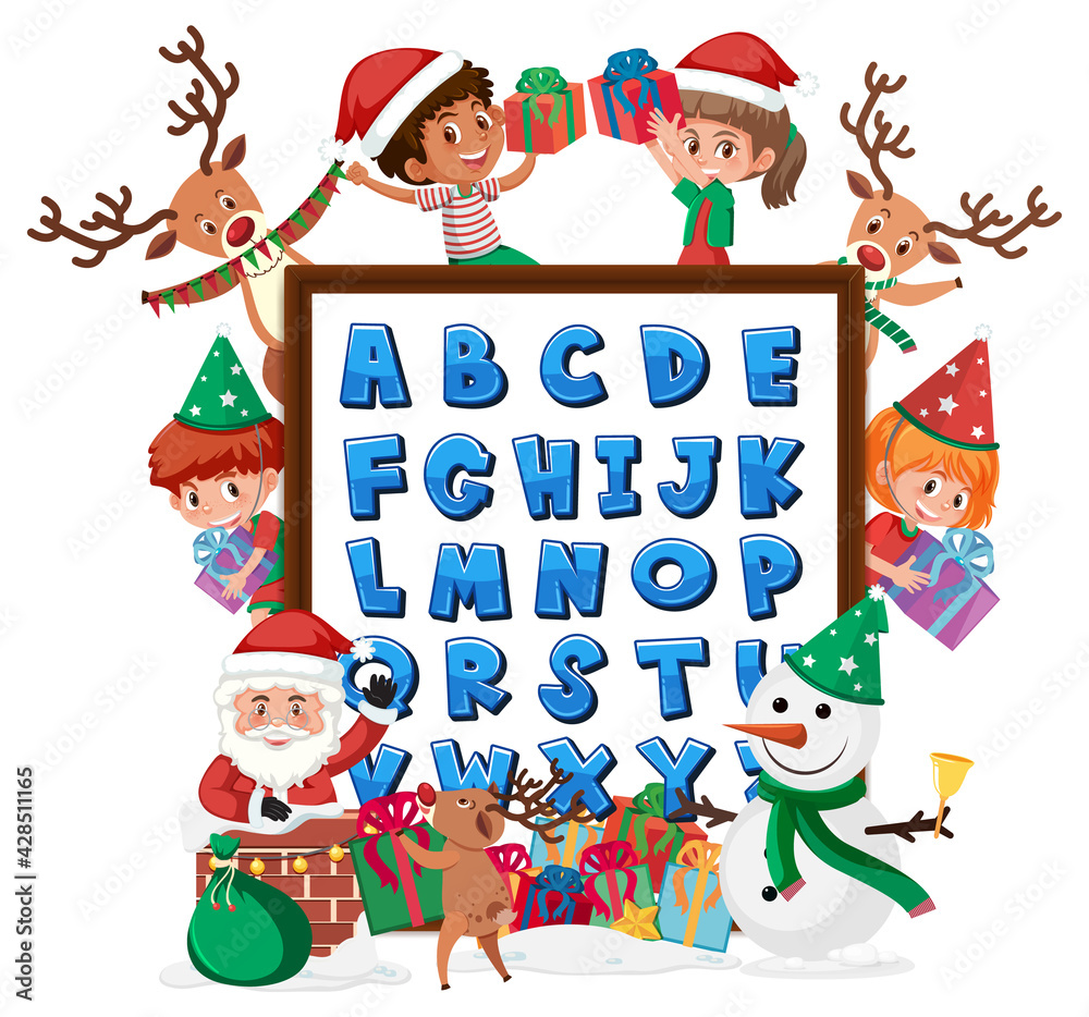 Fototapeta premium A-Z Alphabet board with many kids in christmas theme