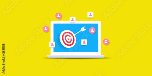 Customer targeting campaign, digital marketing strategy for targeting online audience, targeting right people for online business concept. 3d style web banner.