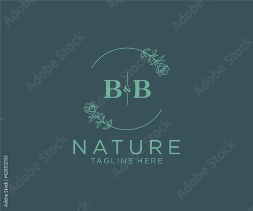 initial BB letters Botanical feminine logo template floral, editable premade monoline logo suitable, Luxury feminine wedding branding, corporate.