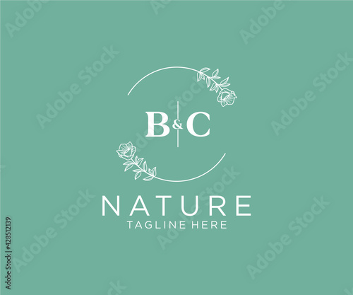 initial BC letters Botanical feminine logo template floral, editable premade monoline logo suitable, Luxury feminine wedding branding, corporate.