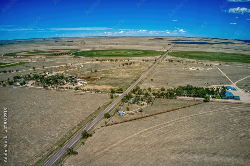 Aerial View of a tiny Colorado Farming Community