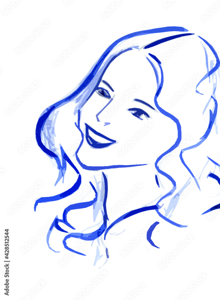 Graphic image of a girl in blue tones on a white background