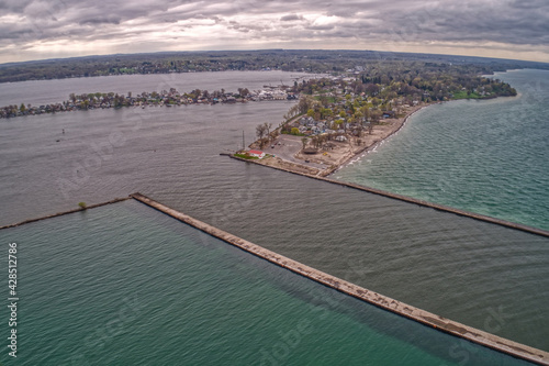 Aerial View of Sodus Point  a popular Tourist Town in Upstate New York