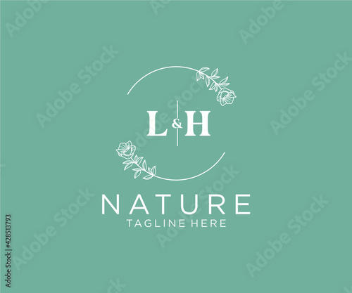 initial LH letters Botanical feminine logo template floral, editable premade monoline logo suitable, Luxury feminine wedding branding, corporate.