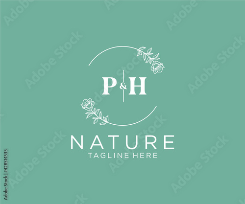 initial PH letters Botanical feminine logo template floral, editable premade monoline logo suitable, Luxury feminine wedding branding, corporate.