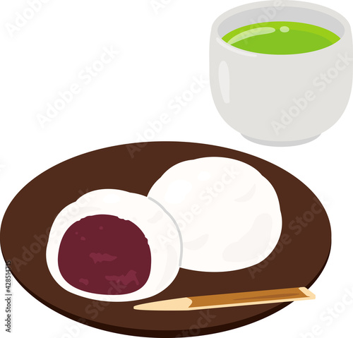 皿に盛った酒饅頭と緑茶