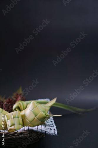 close-up Ketupat ramadan on black background