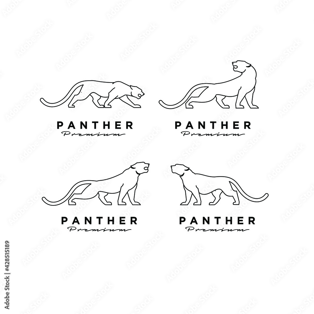set collection premium black panther vector line logo illustration design  Stock Vector | Adobe Stock