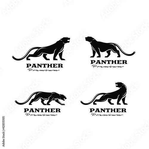 premium set collection black panther vector logo illustration design photo